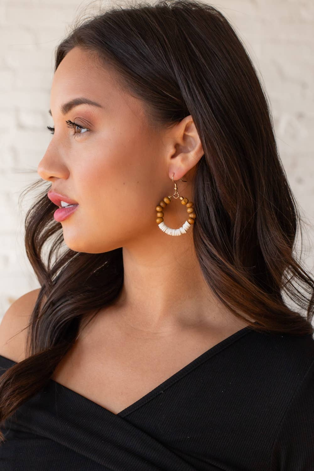 Ivory & Brown Beaded Hoop Earrings