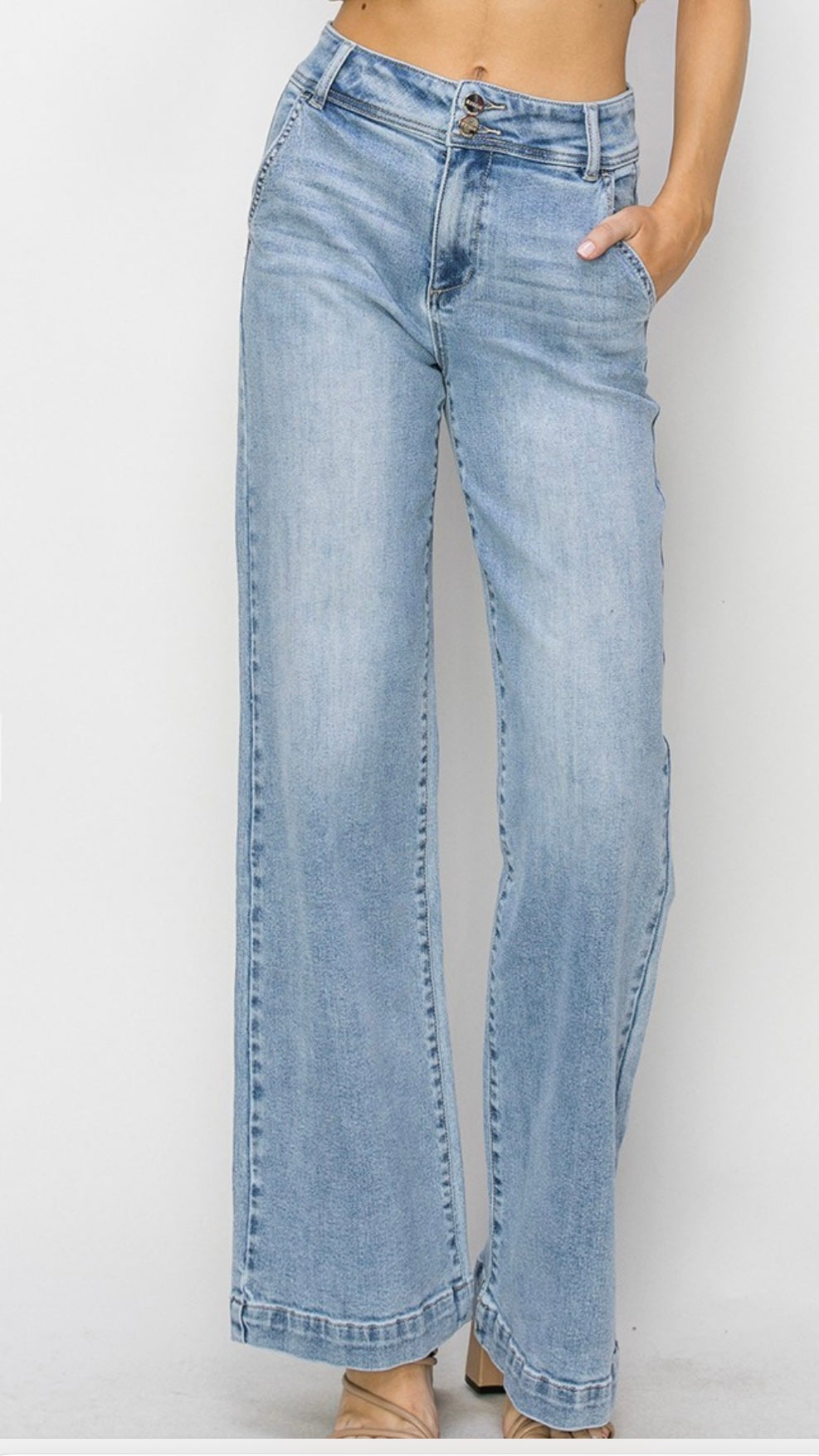 Risen High Rise Double Button Wide Leg Jean