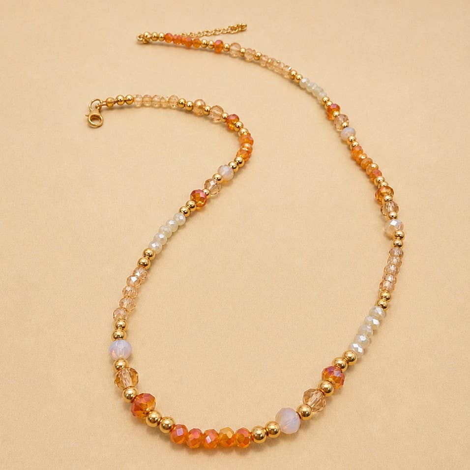 Faceted Glass Bead & Gold Accent Beaded Necklace