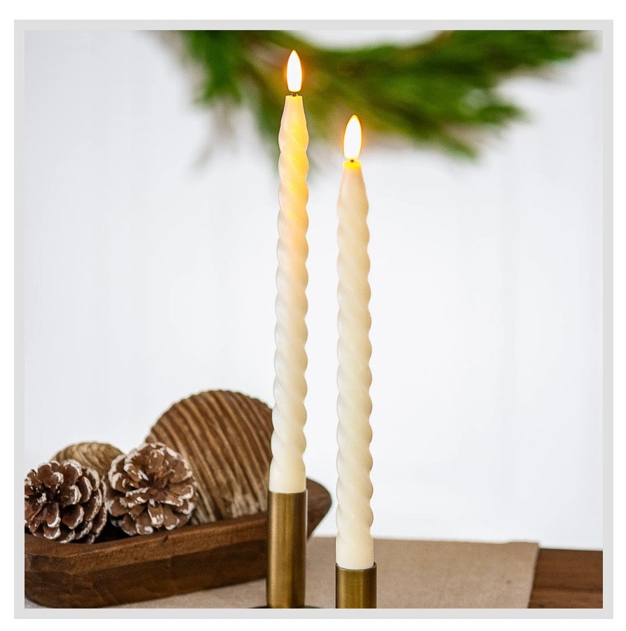 2 pc Ivory Twist LED Taper Candle Set