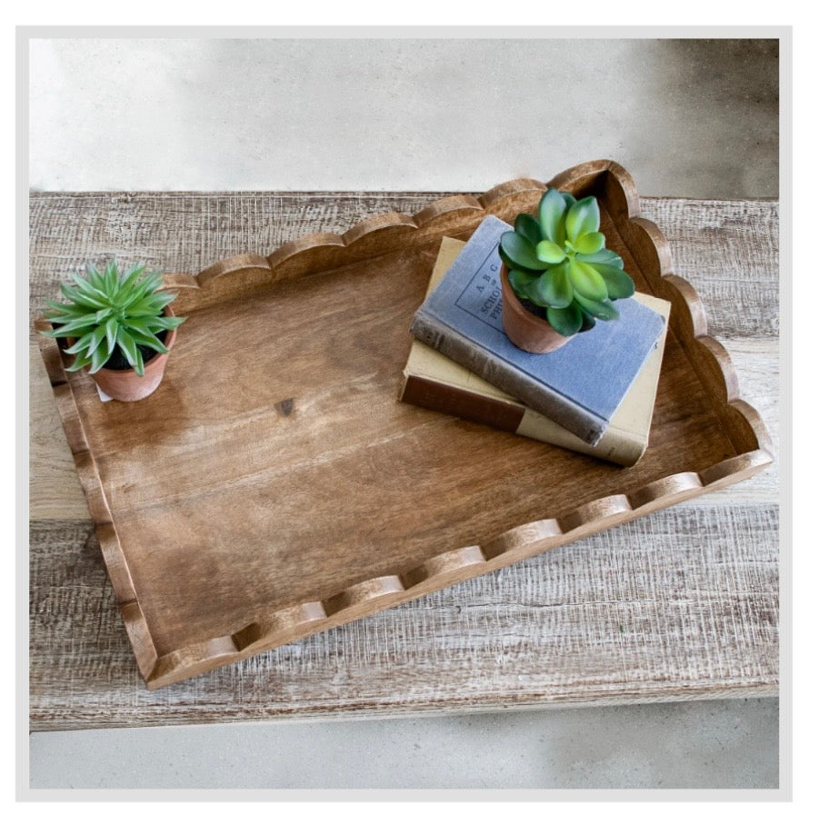 24.5" Scalloped Mango Wood Tray
