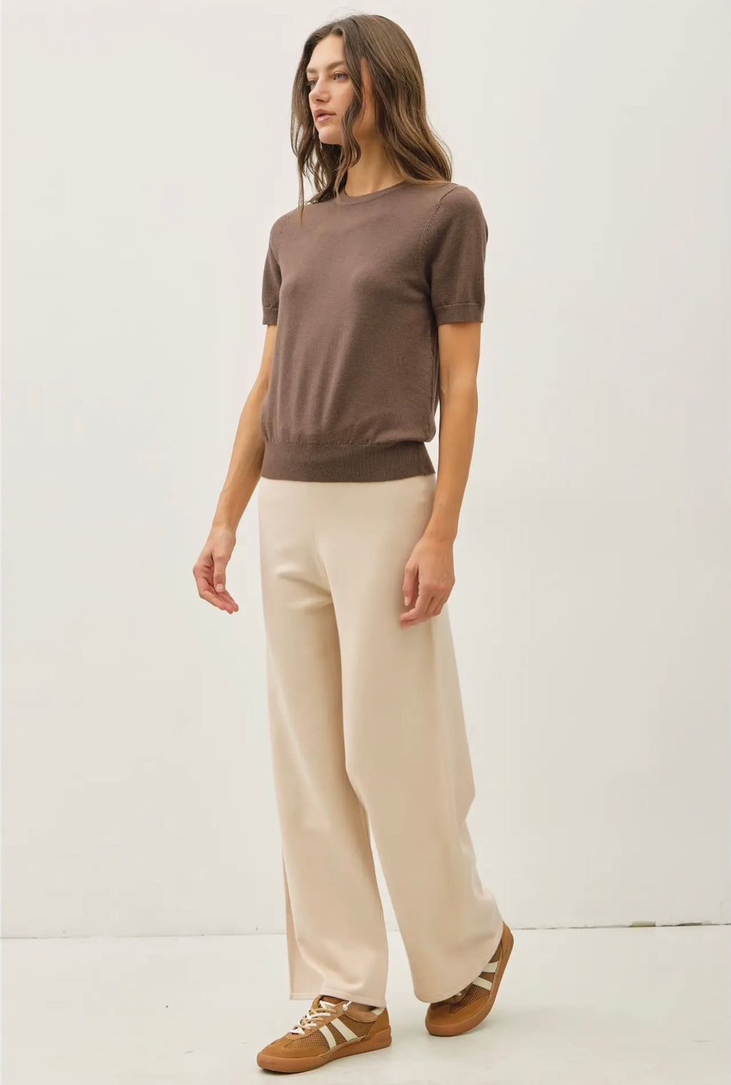 Ultra Comfy Ribbed Knit Wide Leg Pull On Pant