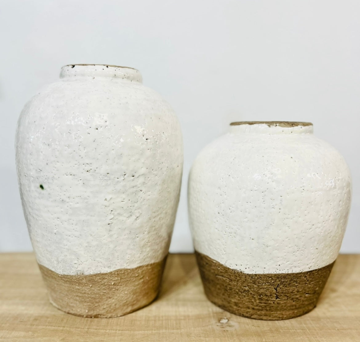 11" FRENCH TAN AND WHITE VASE