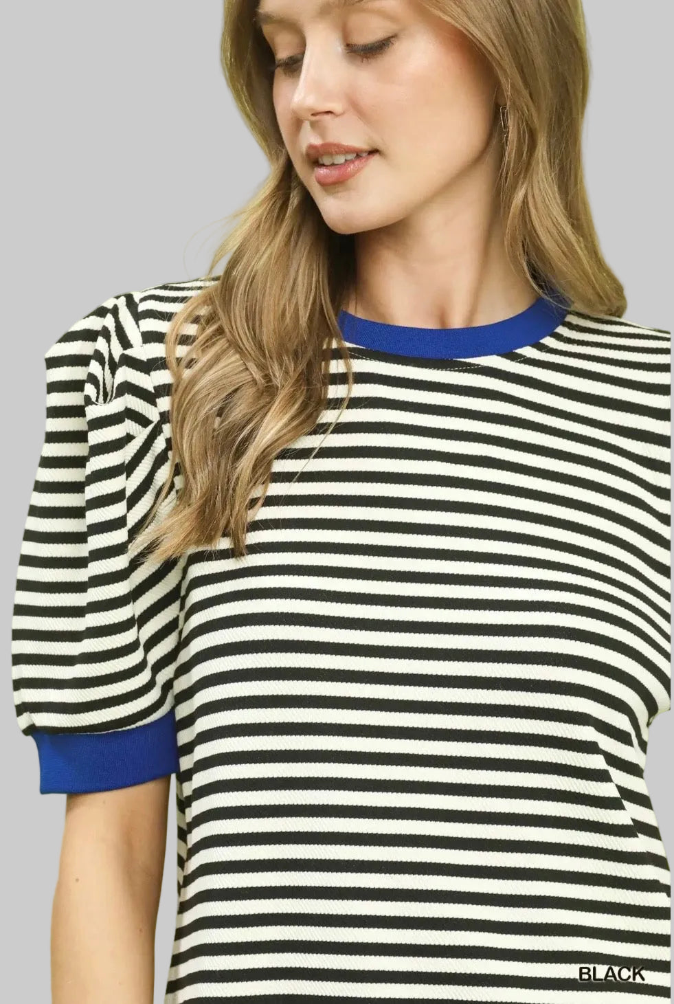 Striped Puff Sleeve Knit Top