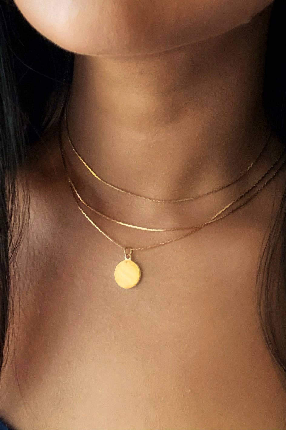 18K Gold Plated Waterproof Stainless Steel Layered Gold Disc Necklace