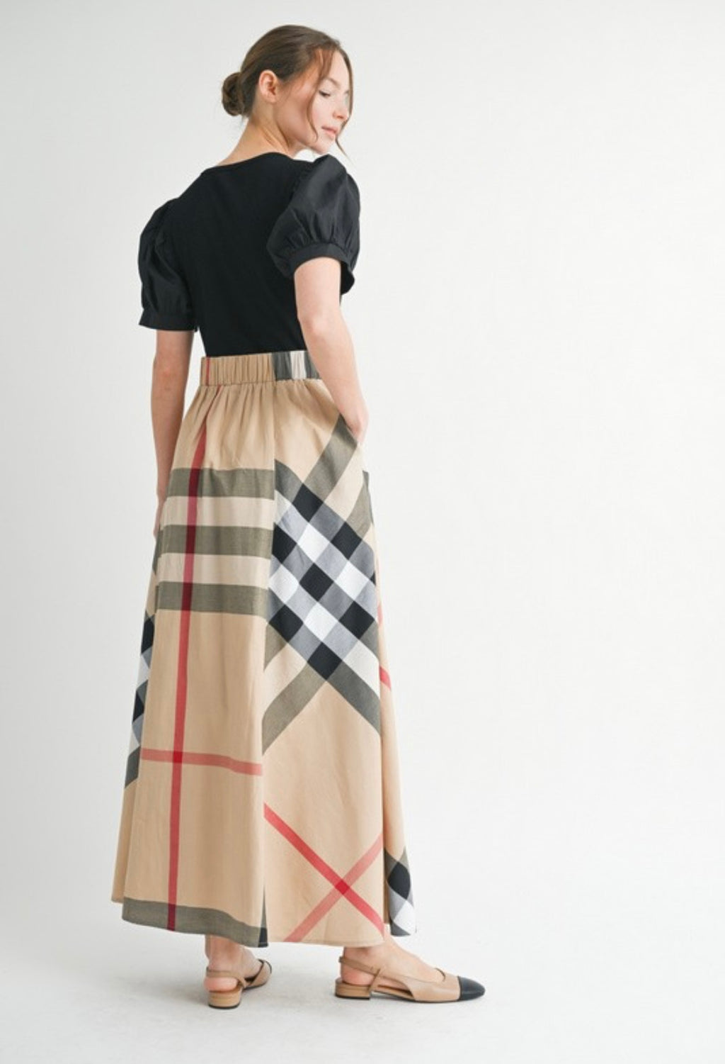 Black + Plaid Shirt and Maxi Skirt Set