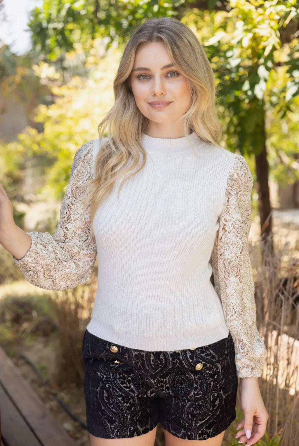 Floral Lace Long Sleeve Sweater