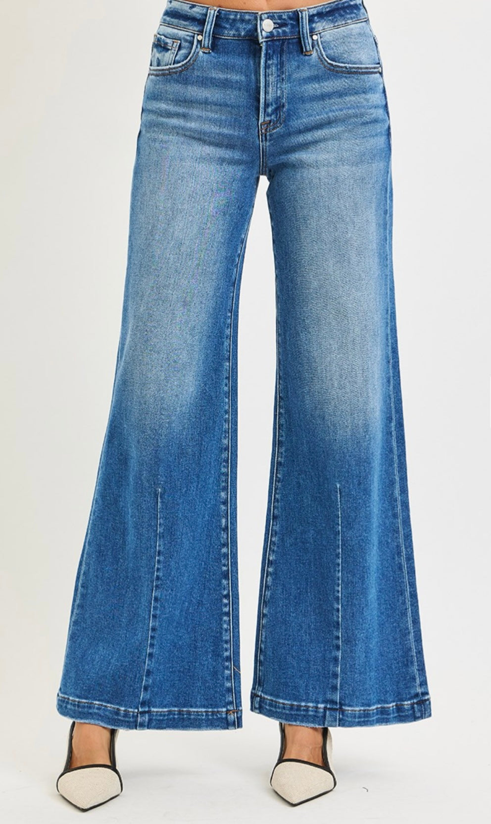 Risen Mid-rise Flare Jeans with crease