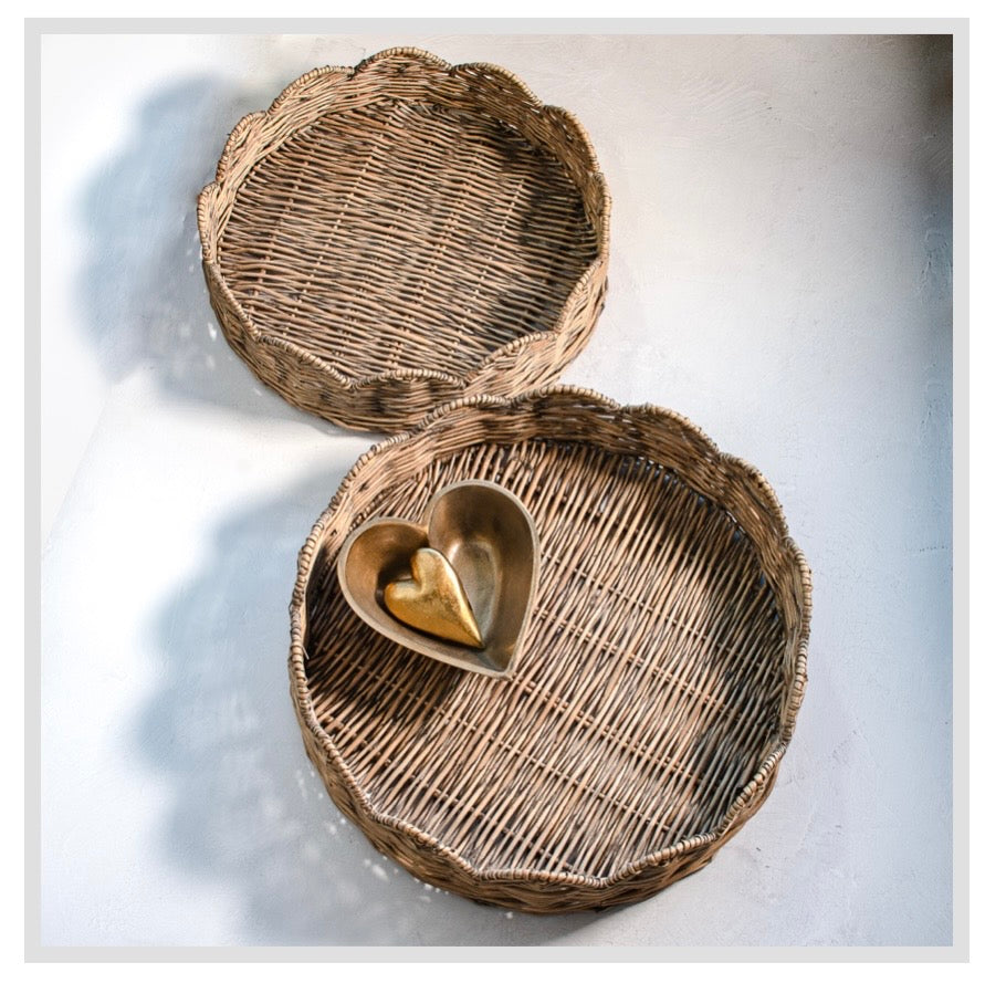 Grey Wash Scalloped Round Trays