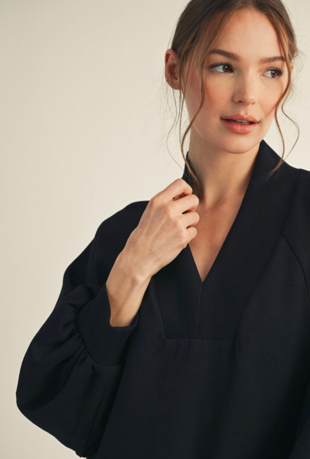 Long Sleeve Scuba V-neck Top