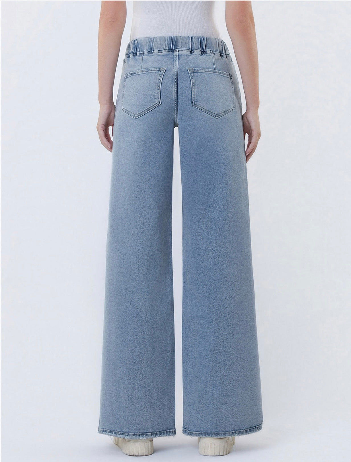 Lovervet High Rise Drawstring Waist Side Slit Wide Leg Tencel Jean