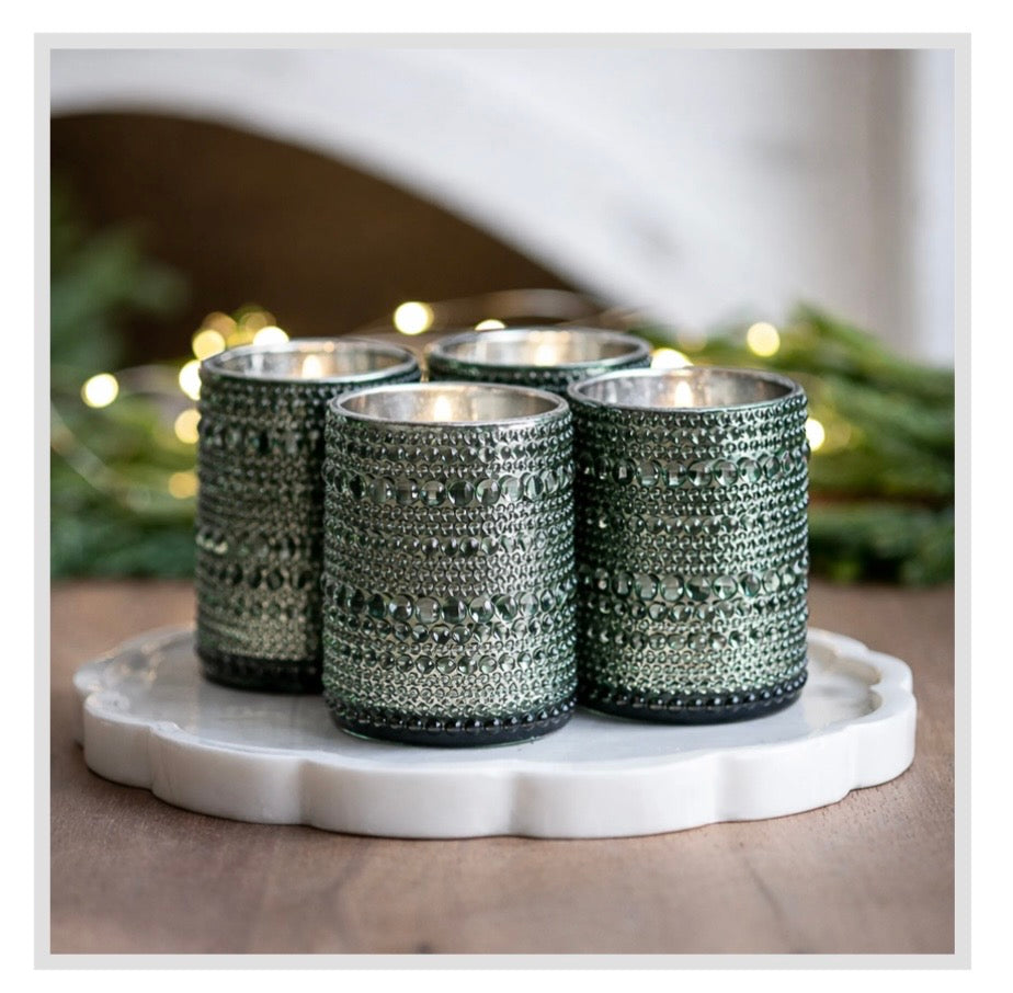 4" Green Dots Candle Holder