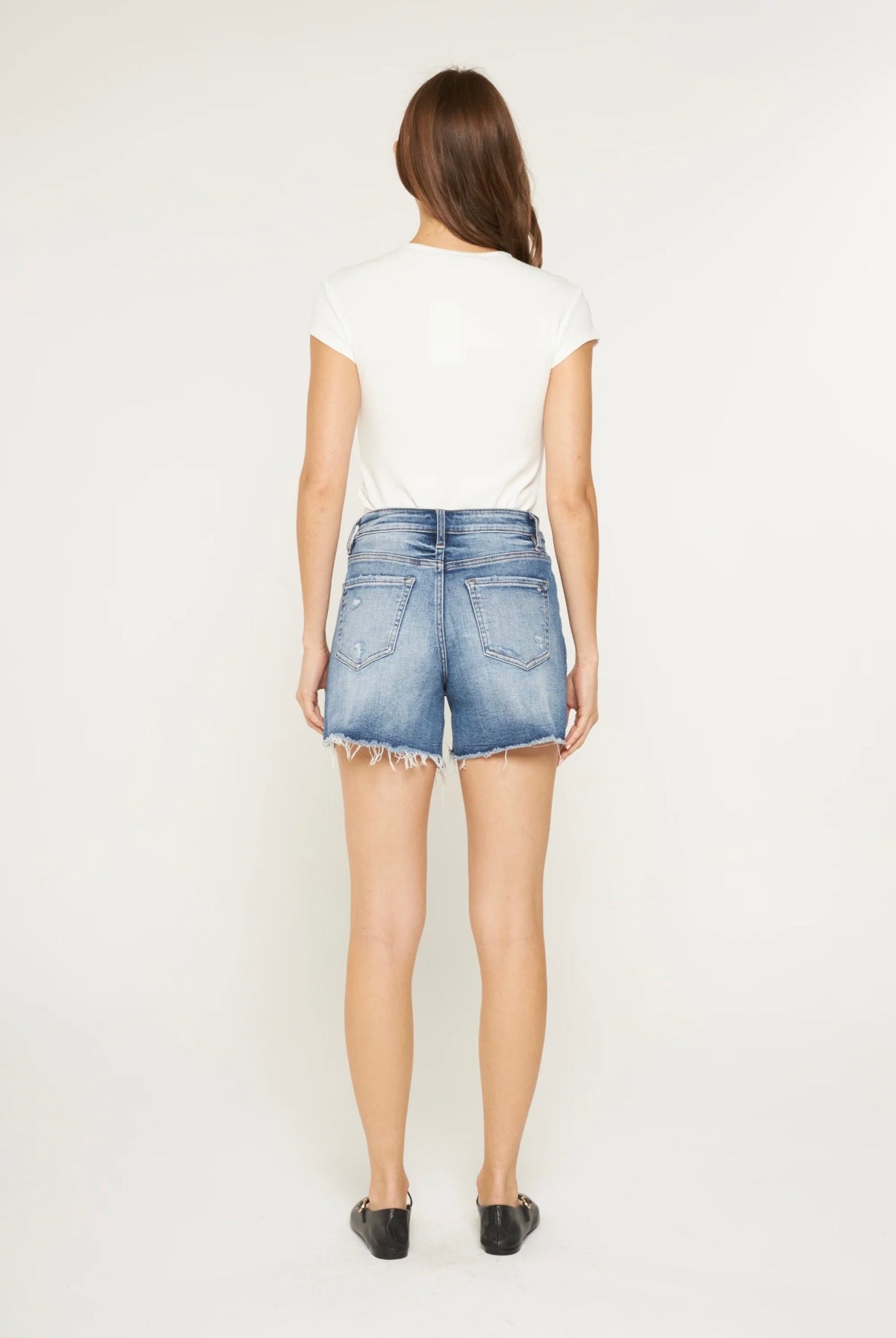 Mica High Rise Raw Hem Denim Shorts