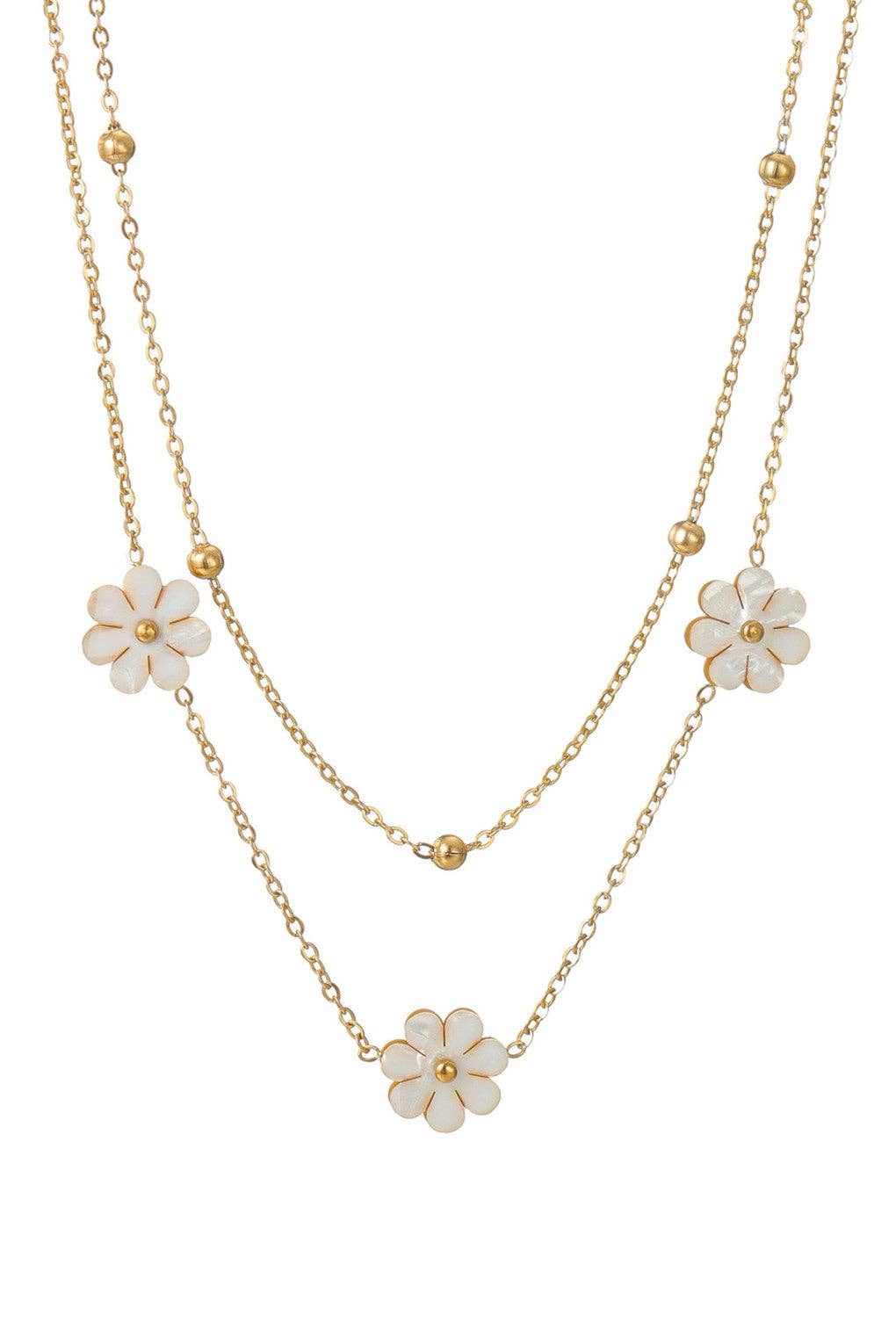 18K Gold Plated Waterproof Stainless Steel Layered Flower Necklace