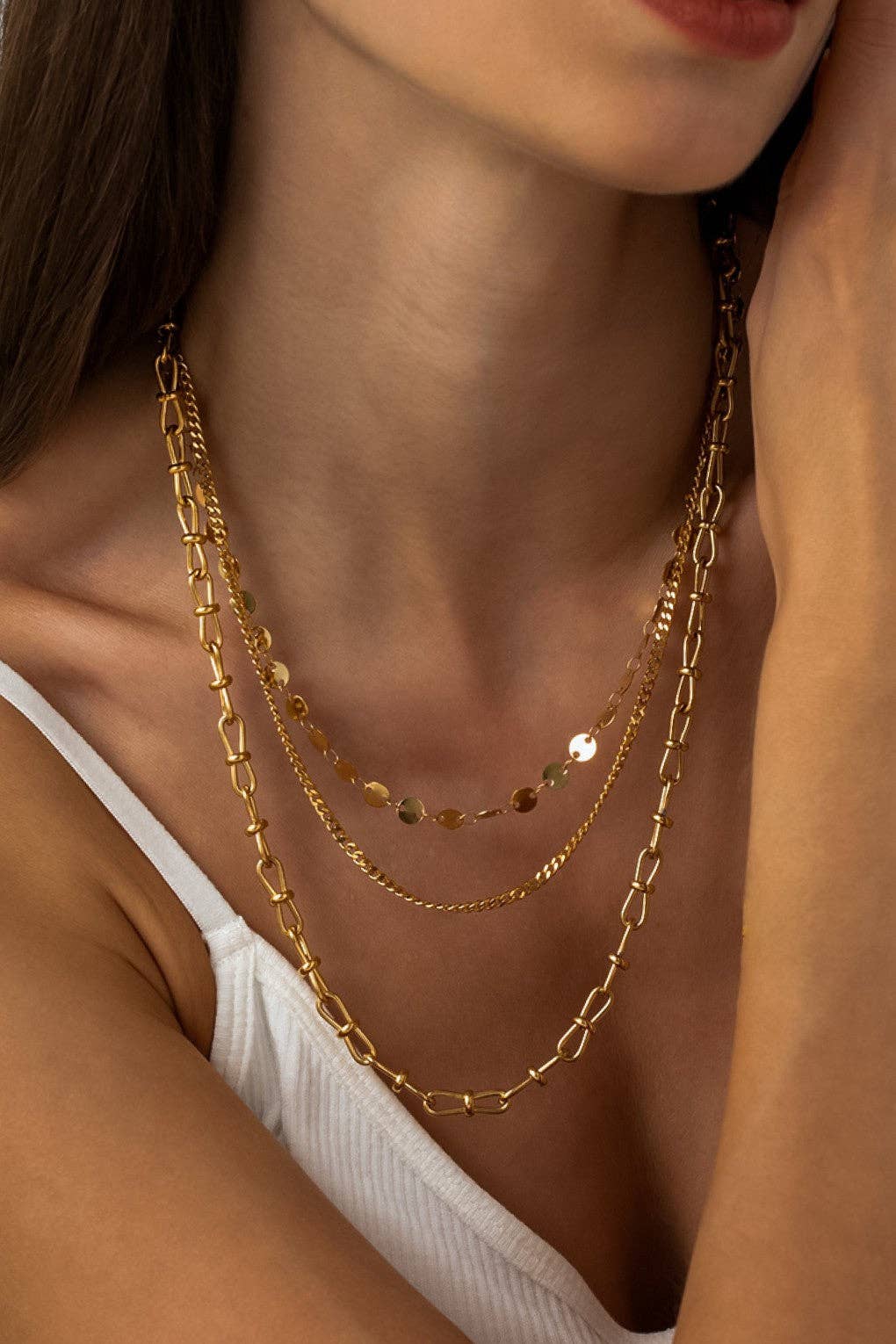 18K Gold Plated Waterproof Stainless Steel Layered Necklace
