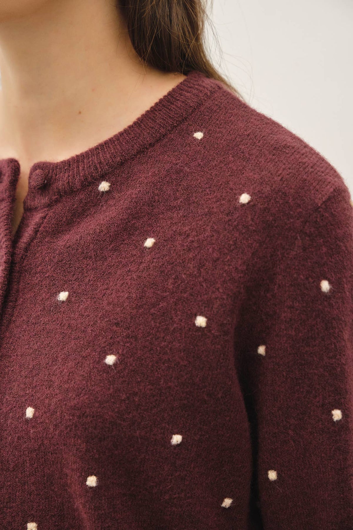 WOOL BLENDED COZY DOTTED KNIT CARDIGAN