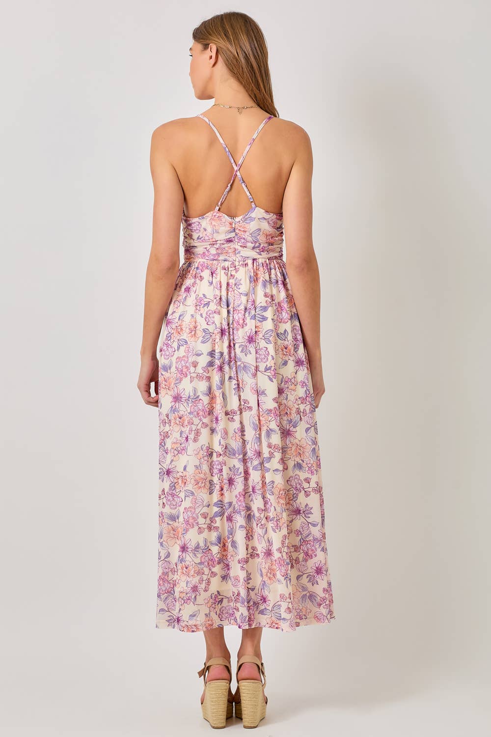 Criss Cross Back Pink Floral Dress
