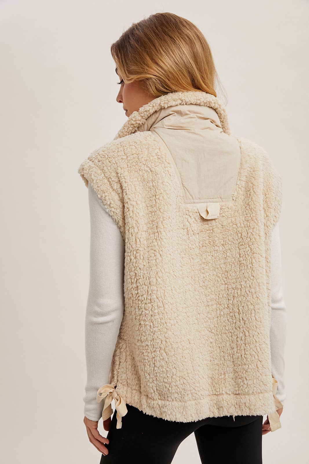 BUTTON DOWN MOCK NECK FLEECE SHERPA VEST