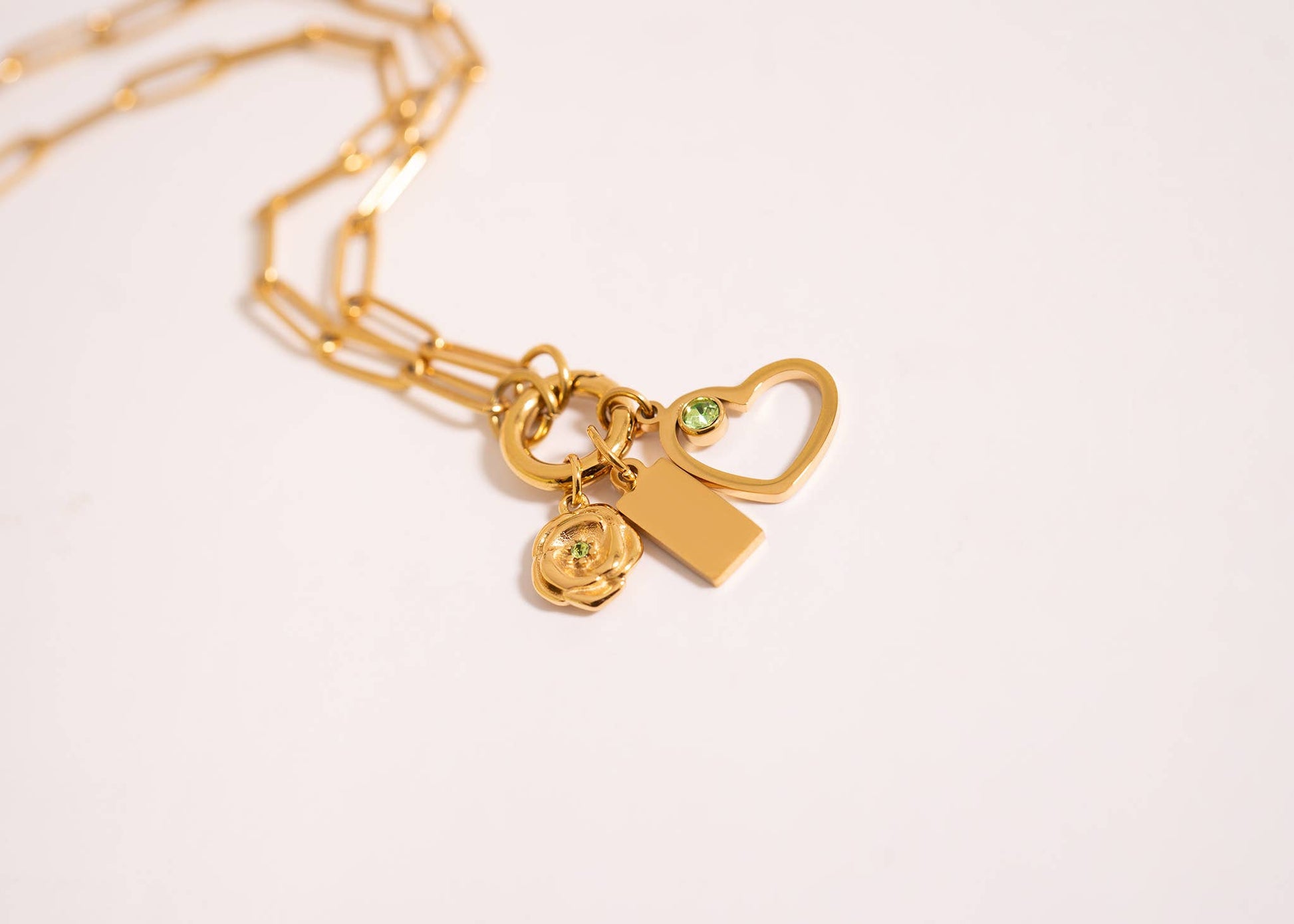 Stainless Steel Paperclip Charm Keeper Necklace: Gold / 18"+2"