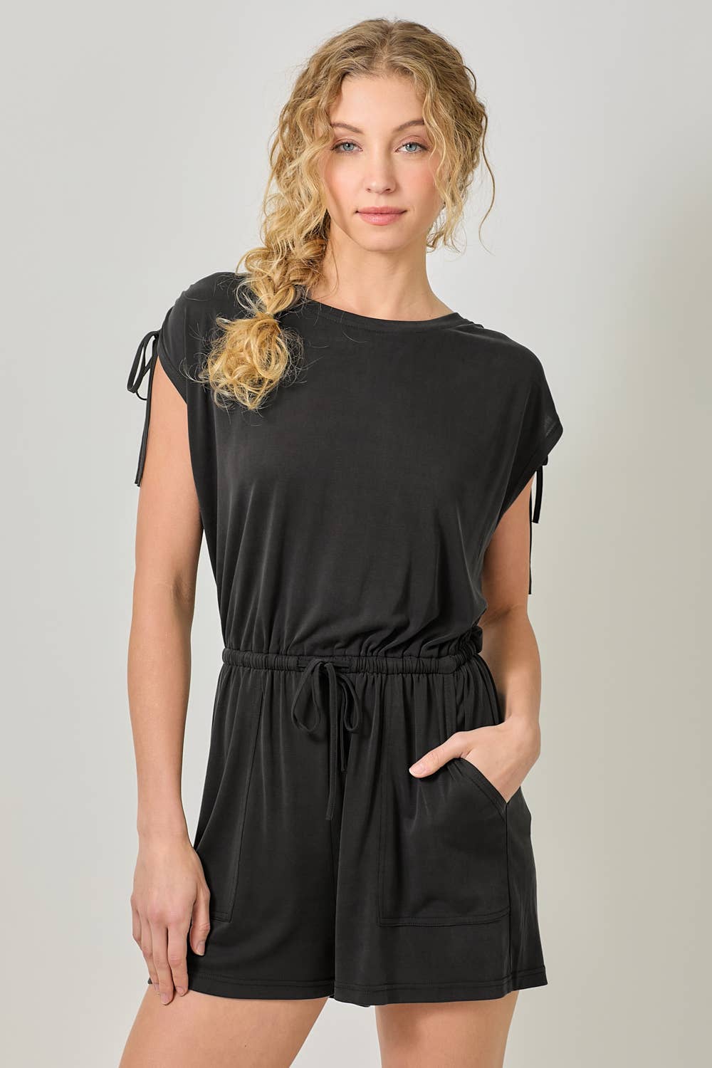 Modal Cinched Shoulder Tie Romper