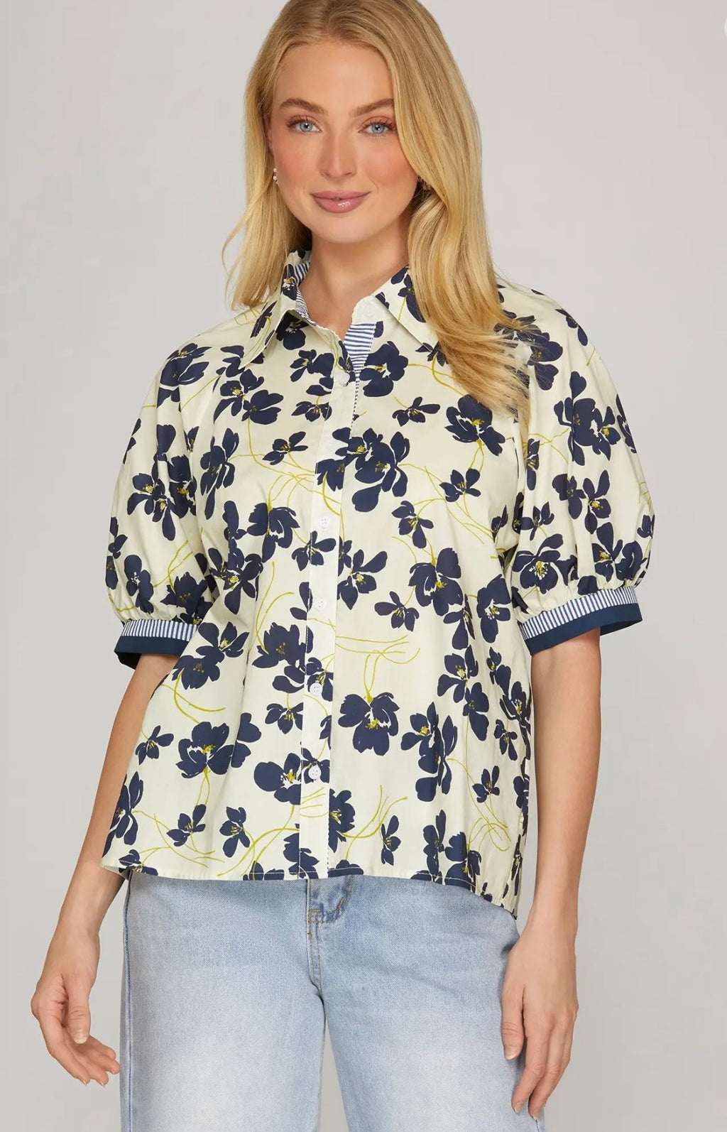 Half Sleeve Floral Button Down Shirt
