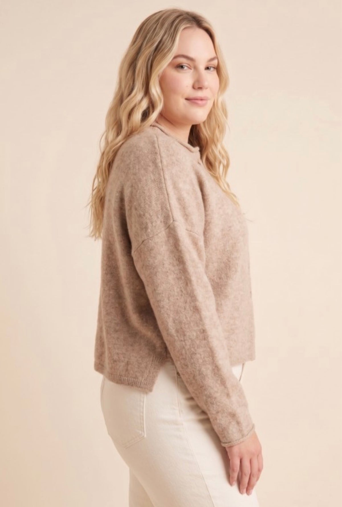 Curvy Brushed Roll Neck Cardigan Sweater