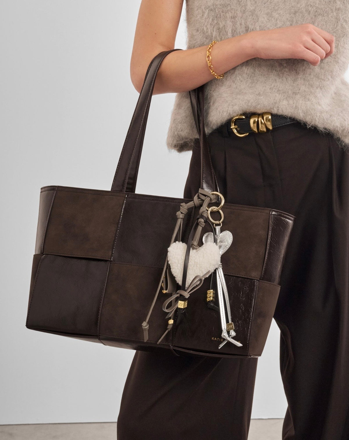 Taya Hand Woven Suedette Tote Bag in Bitter Chocolate