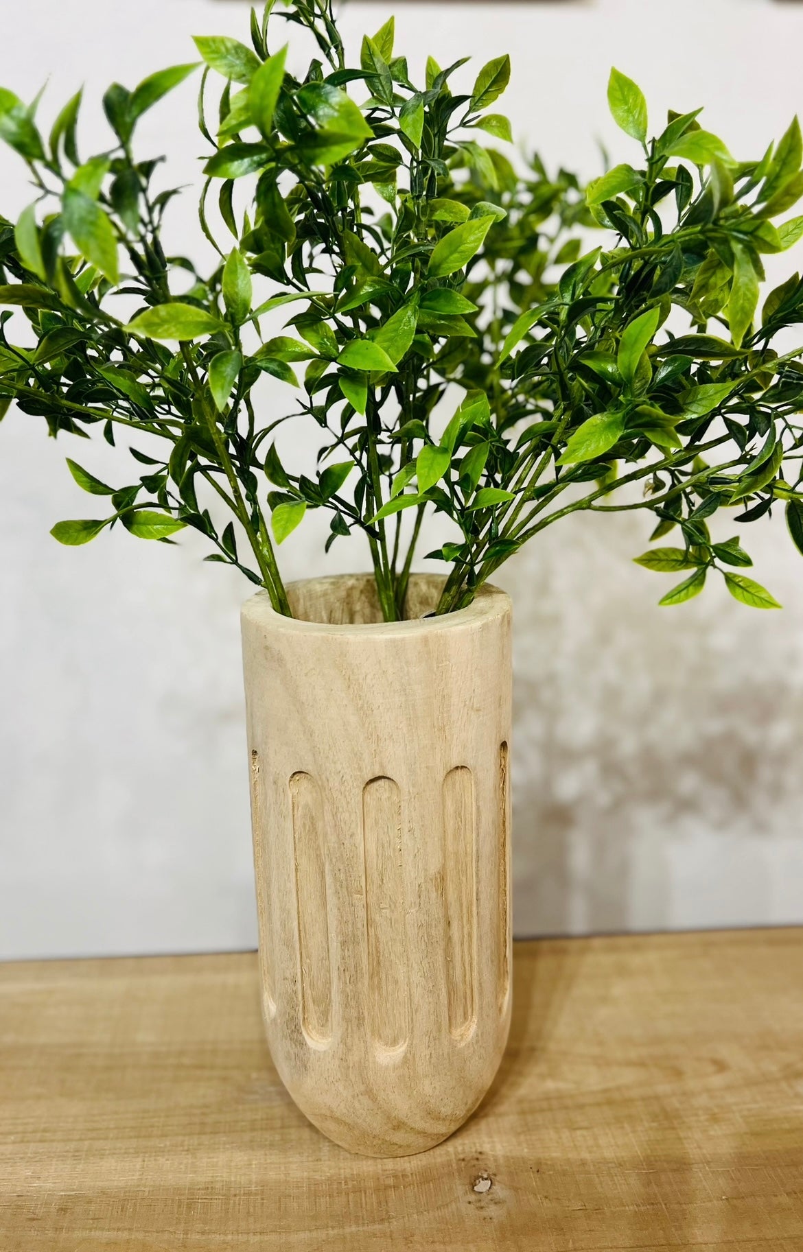 TALL CARVED WOOD VASE