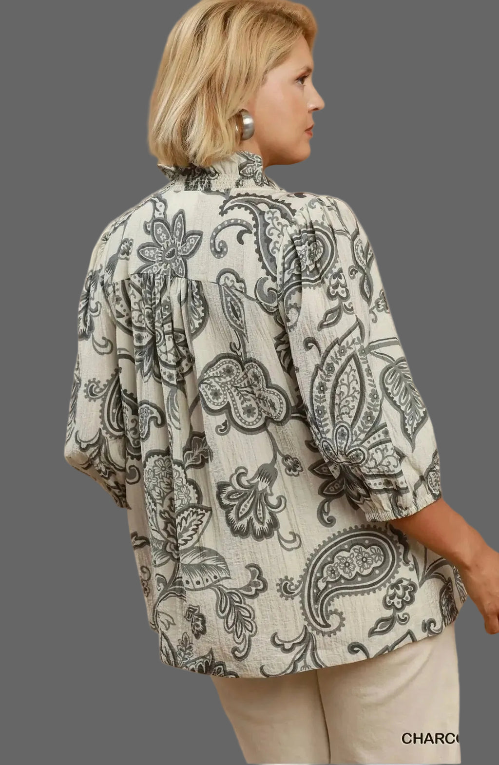 Curvy Paisley Print Ruffle Detail Top