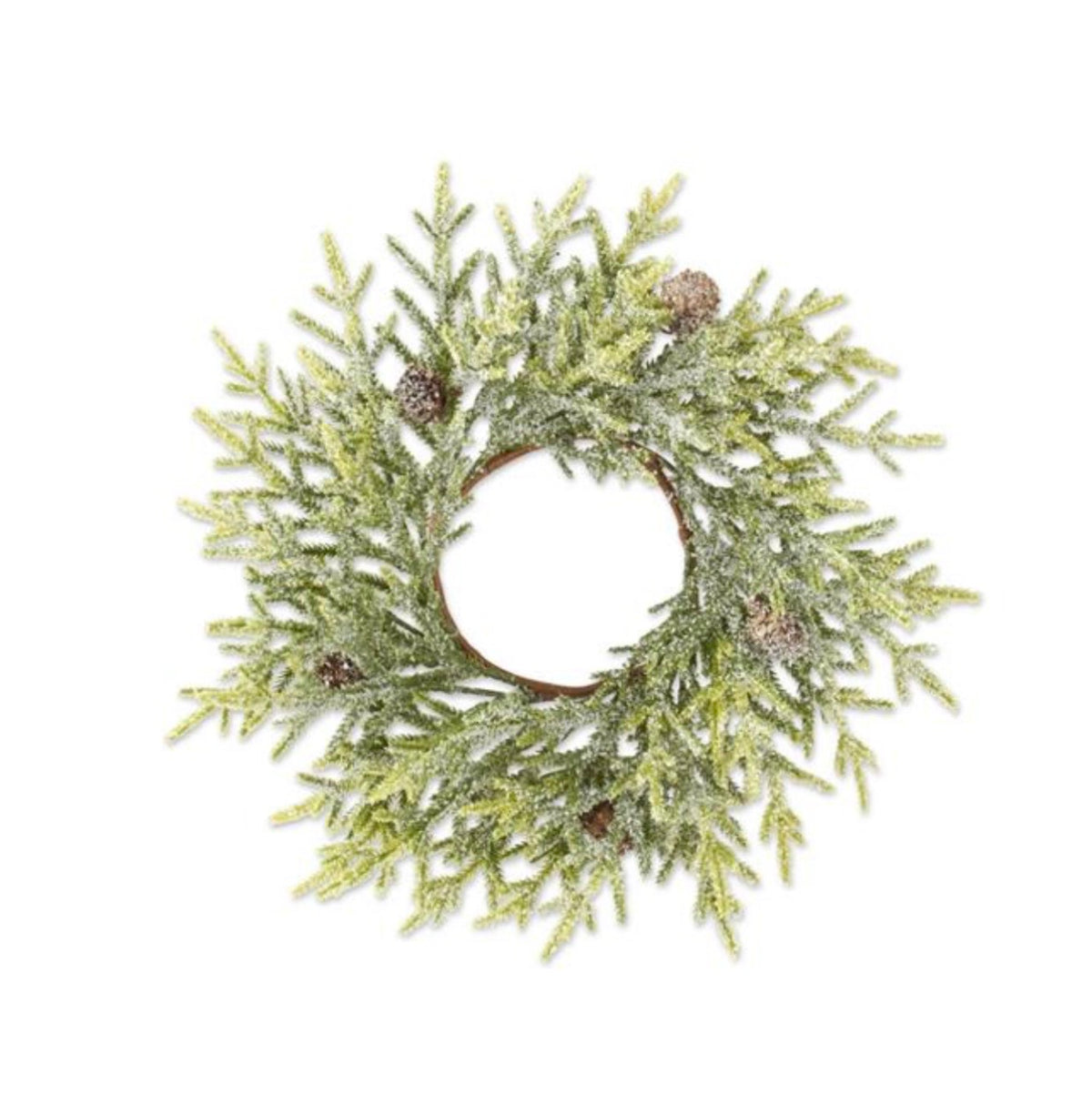 14" Snowy Juniper Candle Ring w/ Mini Pinecones
