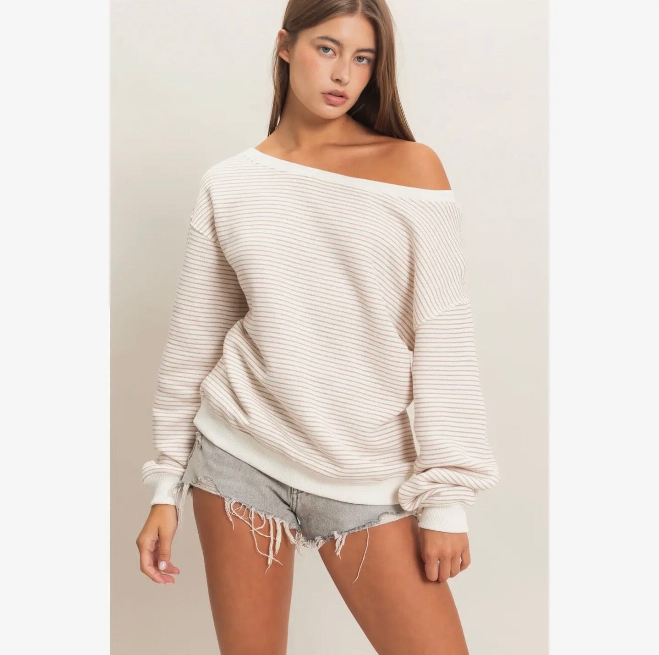 Stripe Off-Shoulder Sweatshirt