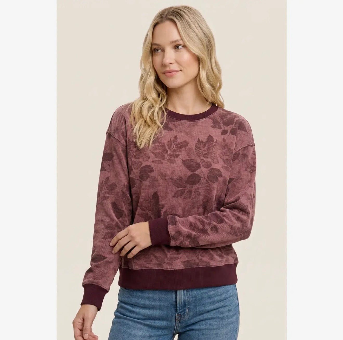 Ribbed Floral Print Top