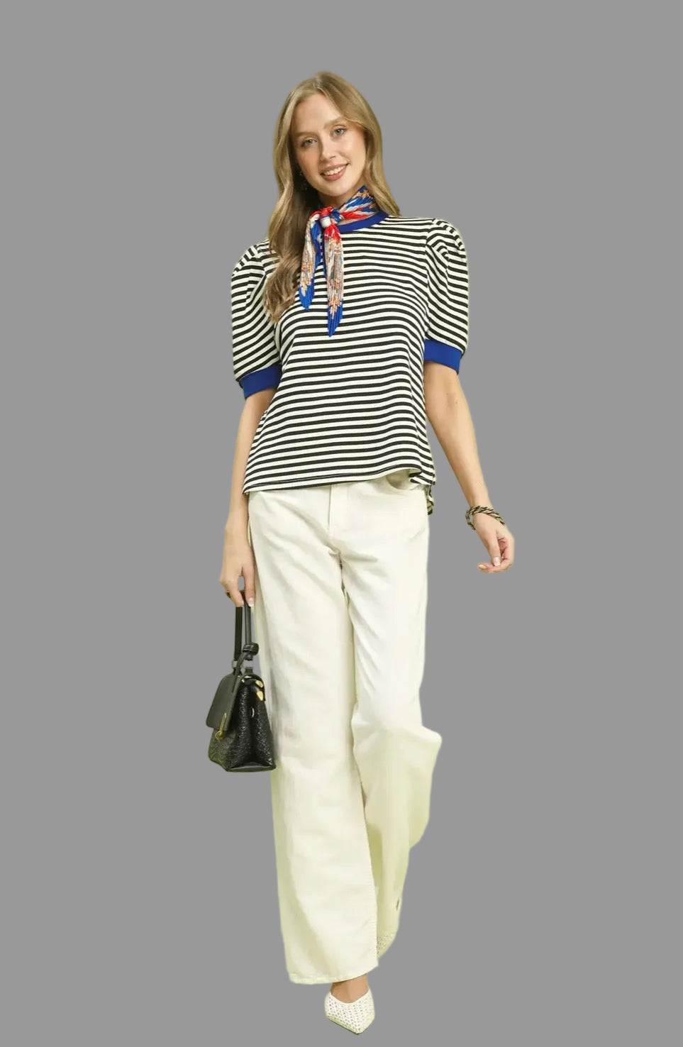 Striped Puff Sleeve Knit Top