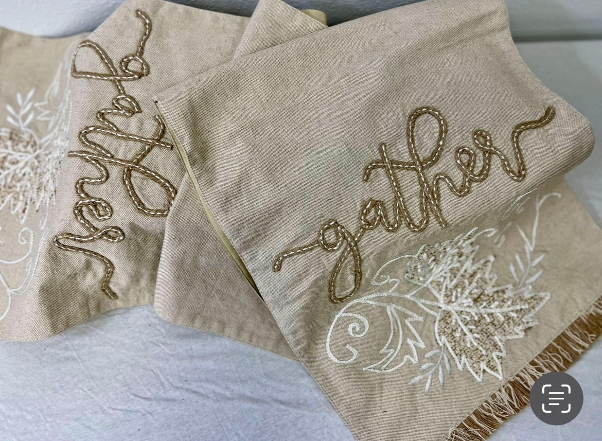 72" BEIGE GATHER TABLE RUNNER