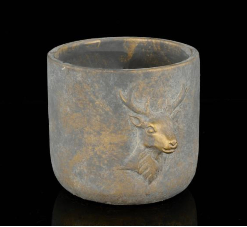 Blk/Bronze Deer Cement Pot SM