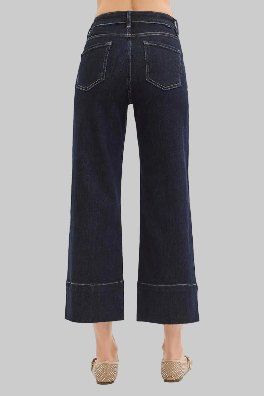 Risen Tummy Control Wide Seam Cropped Dark Jean