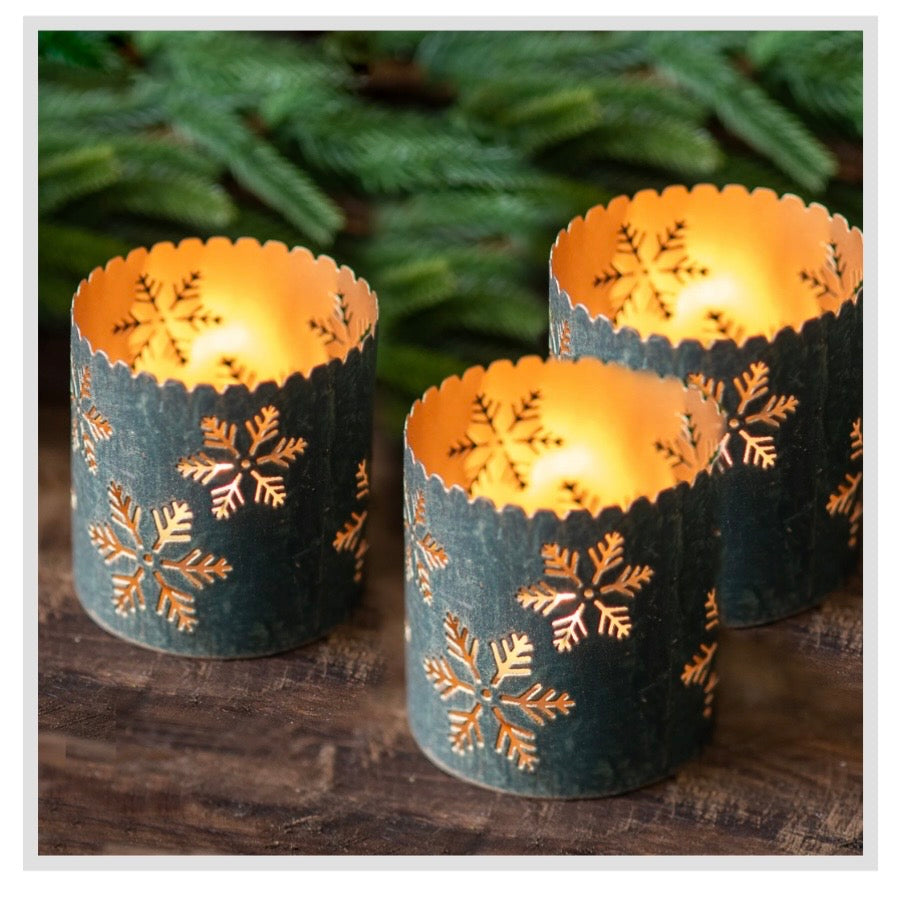 Green Cutout Snowflake Votive Holder