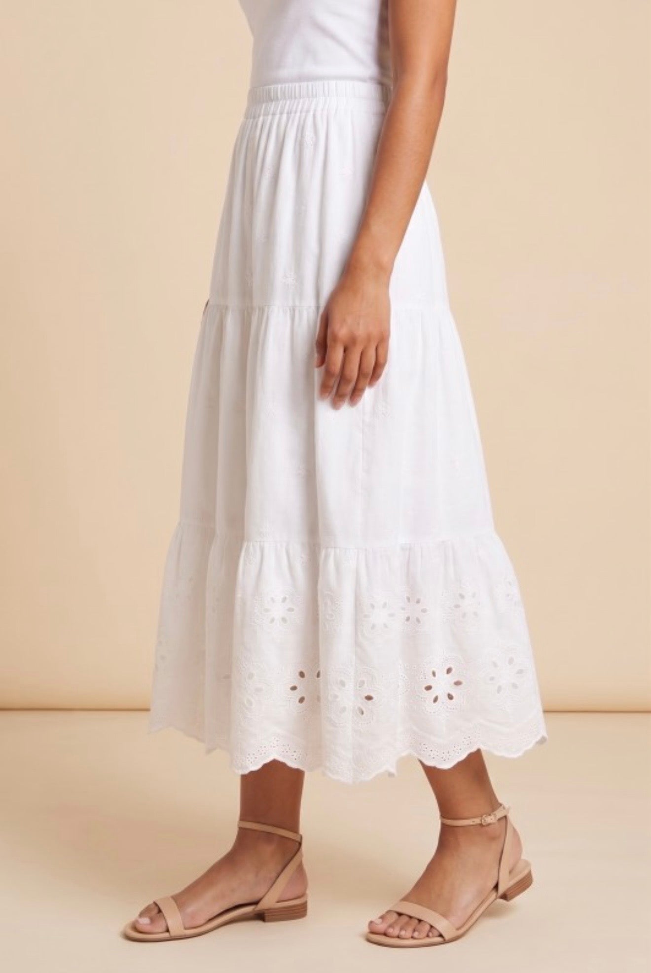 Scalloped Hem Eyelet Tiered Skirt