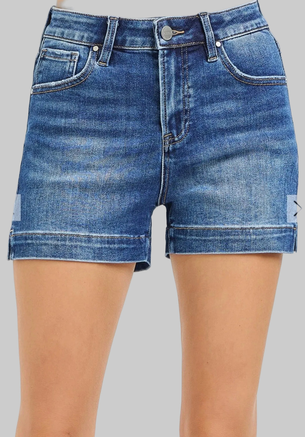 Risen High Rise Side Slit Wide Hem Denim Short