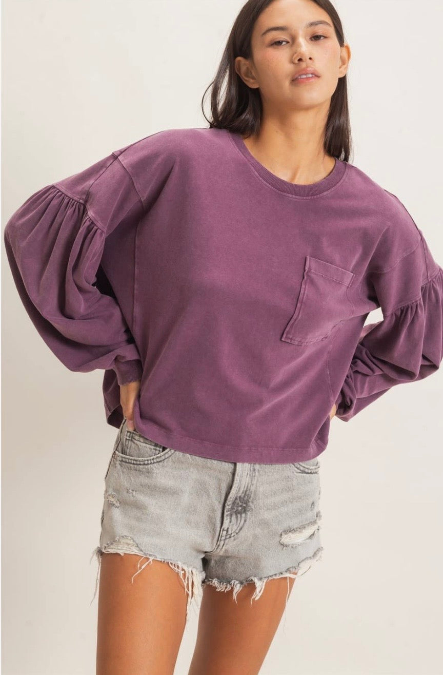 Mineral Wash Puff Sleeve Top