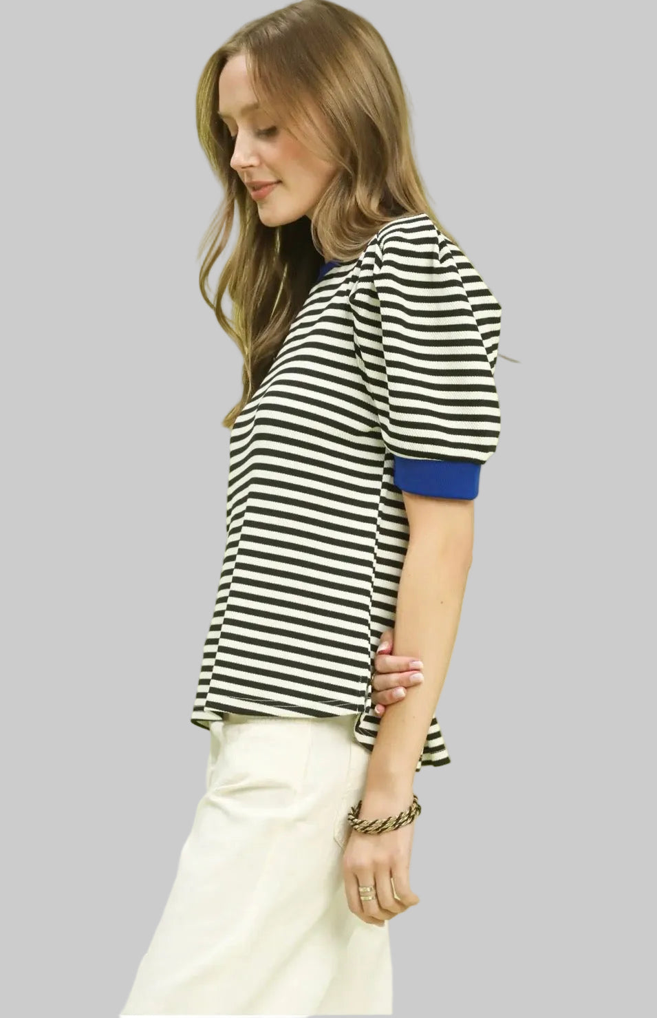 Striped Puff Sleeve Knit Top