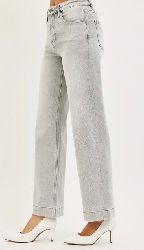 Risen High Rise Wide Leg Light Grey Ankle Jean