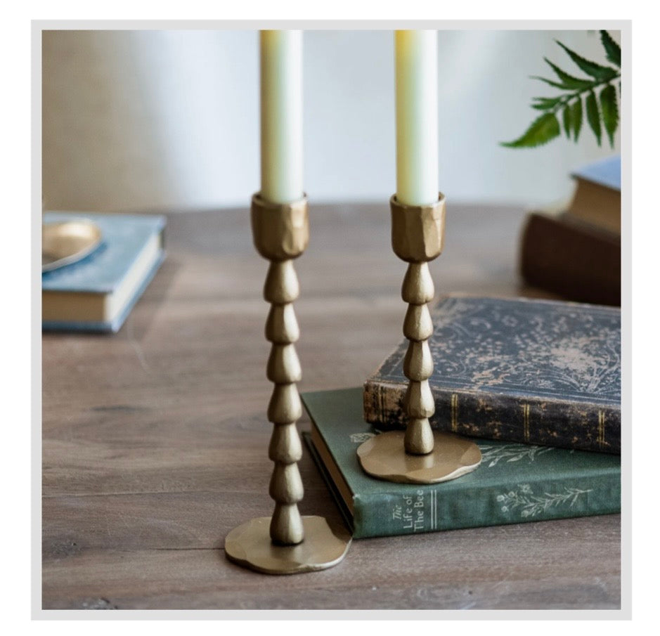Antique Gold Beaded Taper Candle Holders