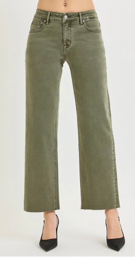 TUMMY CONTROL MID RISE ANKLE STRAIGHT RAW HEM JEANS