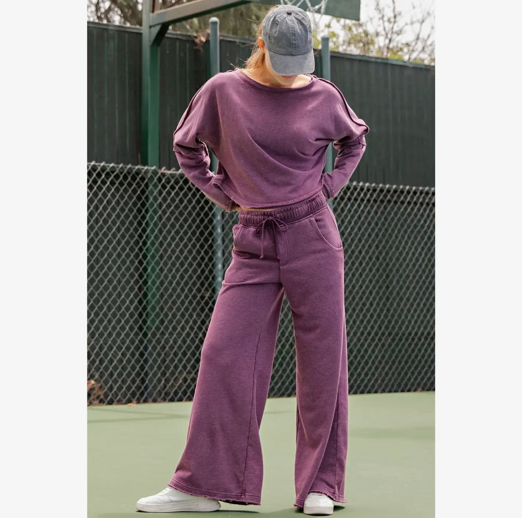 Mineral Wash Terry Wide Leg Sweatpants