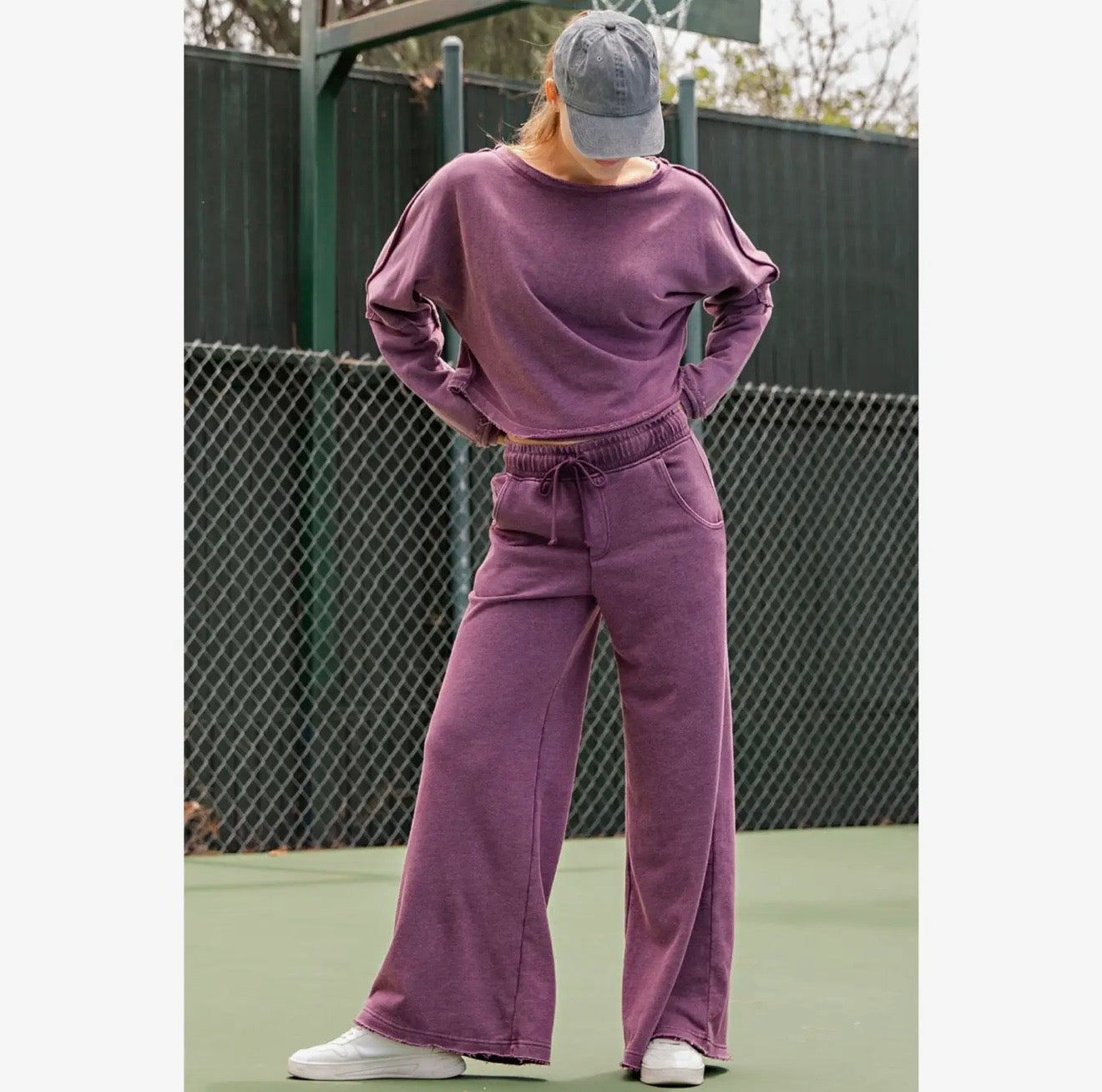 Mineral Wash Terry Wide Leg Sweatpants