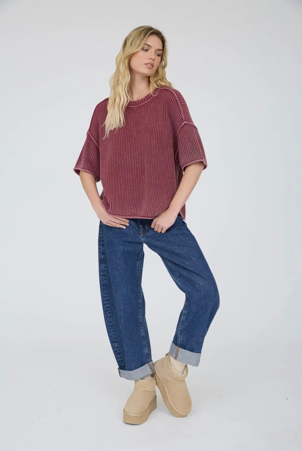 Mineral Washed Short Sleeved Sweater