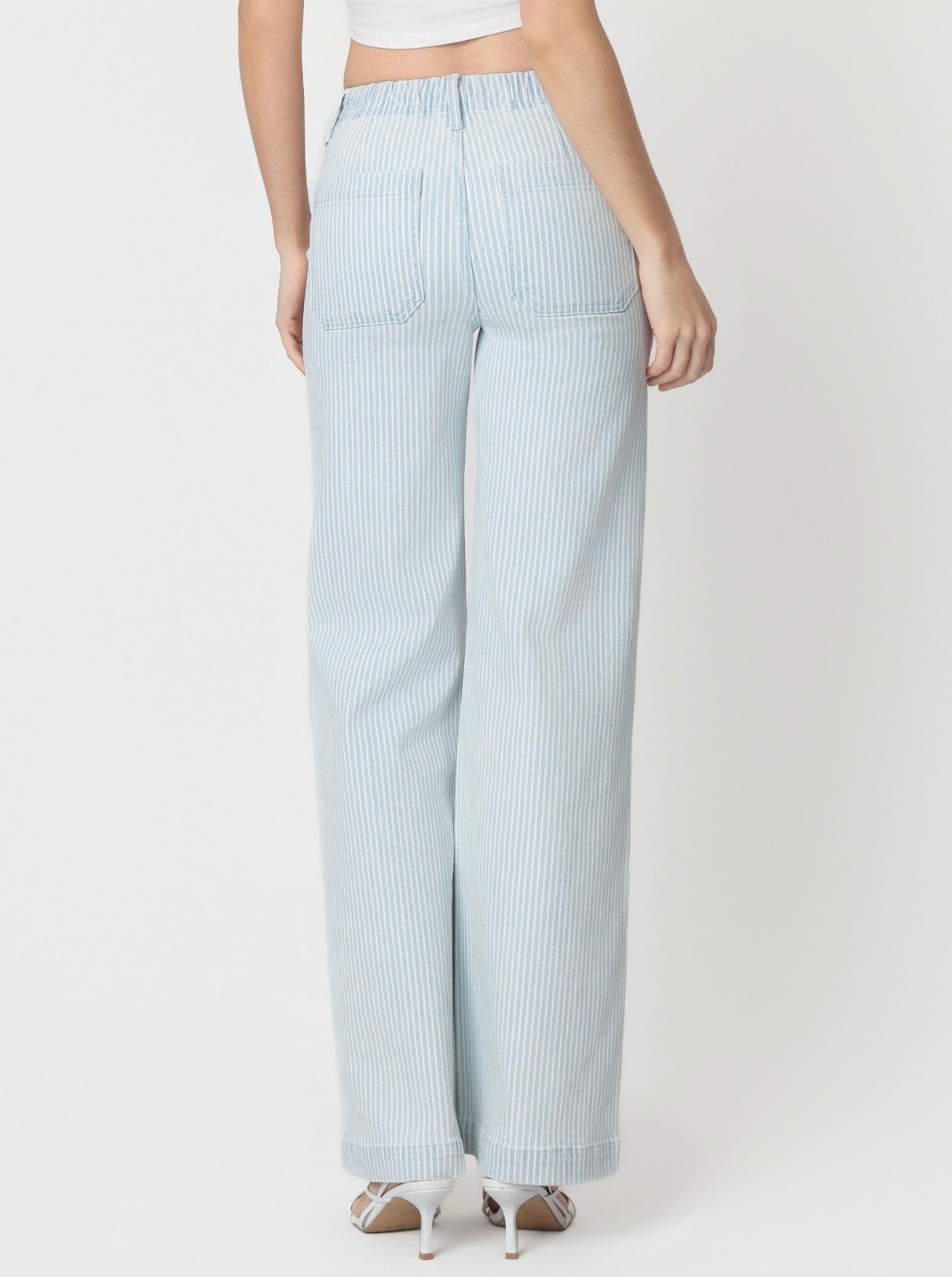 Lovervet High Rise Drawstring Elastic Waist Striped Wide Jeans