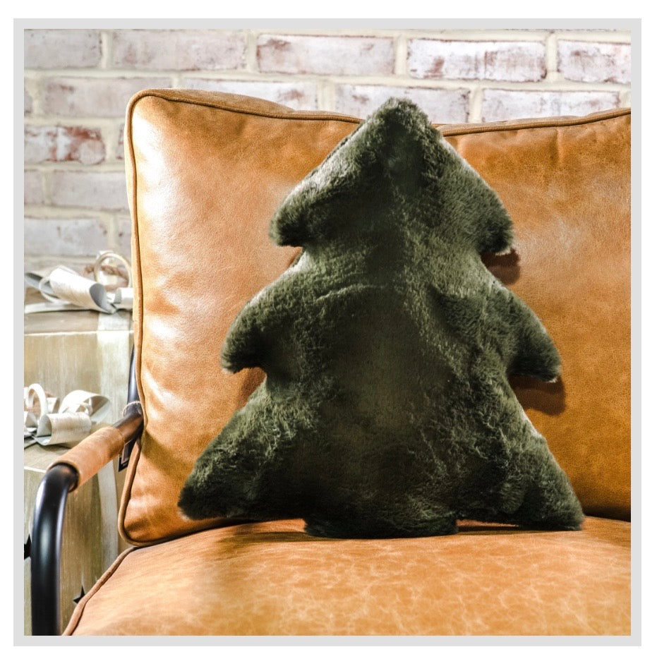 18" Green Furry Tree Pillow