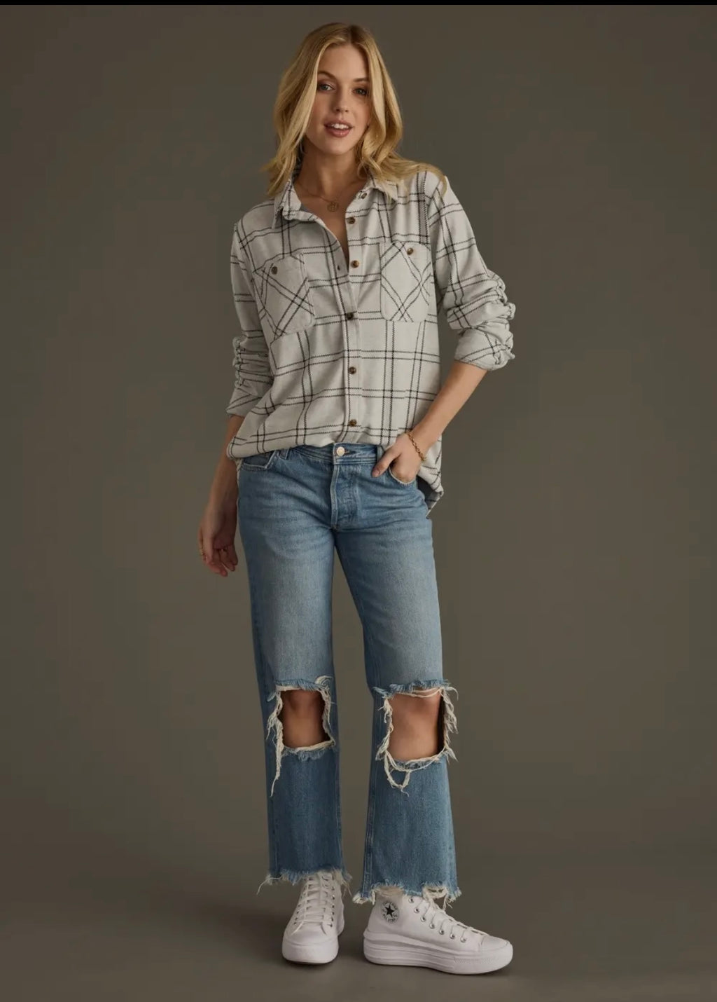 Plaid Button Up Black and Grey Shirt